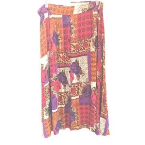 VTG 90s Options Melrose Floral Patchwork Maxi Skirt Button Front Rayon Boho L